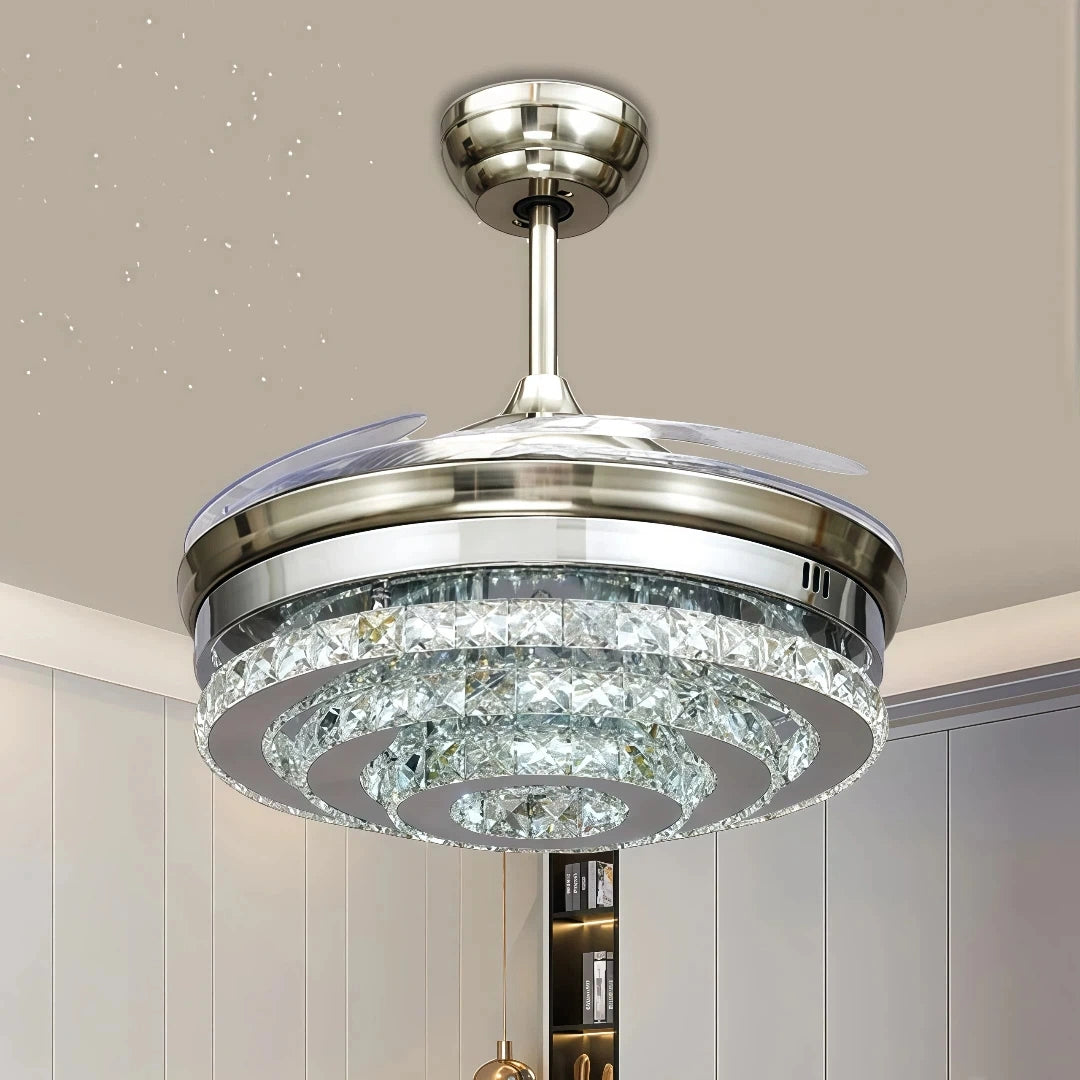 Ventilador de techo cristal LED con aspas retráctiles para salón Ø48 cm