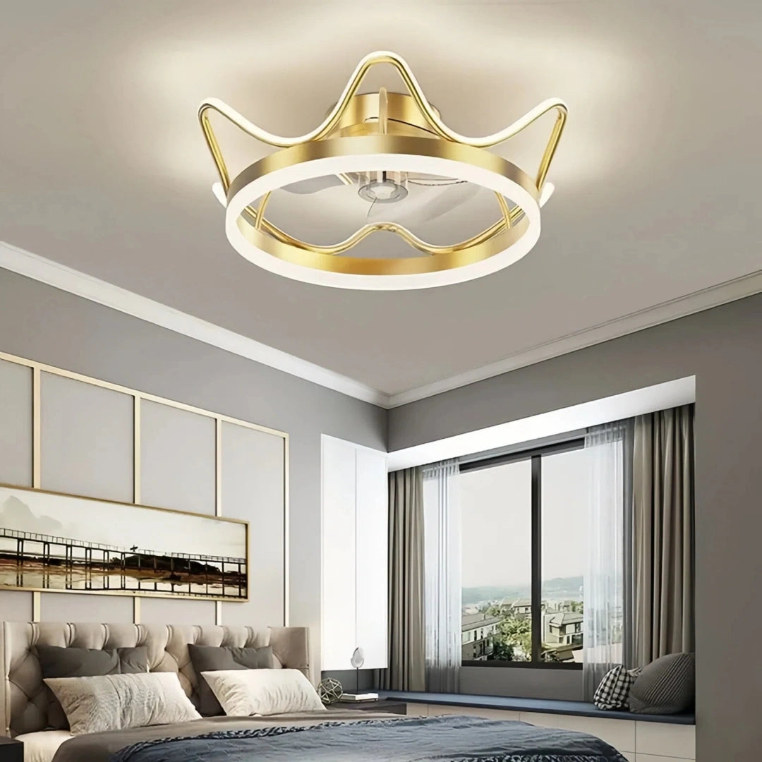 Ventilador de techo de diseño moderno silencioso dorado para dormitorio Ø50 cm