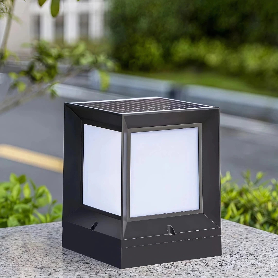 Lámpara sobremuro solar LED IP65 rectangular moderna negra para pilar