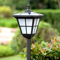 Lámpara estaca solar LED tipo farol negra IP65 para jardín