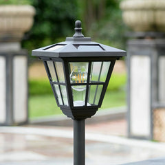 Lámpara estaca solar LED tipo farol negra IP65 para jardín