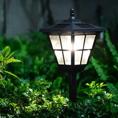 Lámpara estaca solar LED tipo farol negra IP65 para jardín