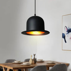 Lámpara Colgante Sombrero LED Negra Diseño Moderno para Comedor