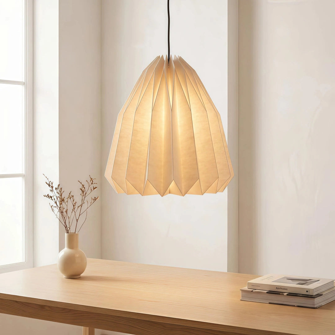Lámpara colgante origami nórdica blanca con LED regulable para comedor