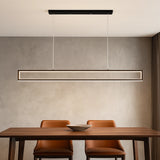 Lámpara colgante rectangular minimalista negra LED regulable en altura para isla de cocina