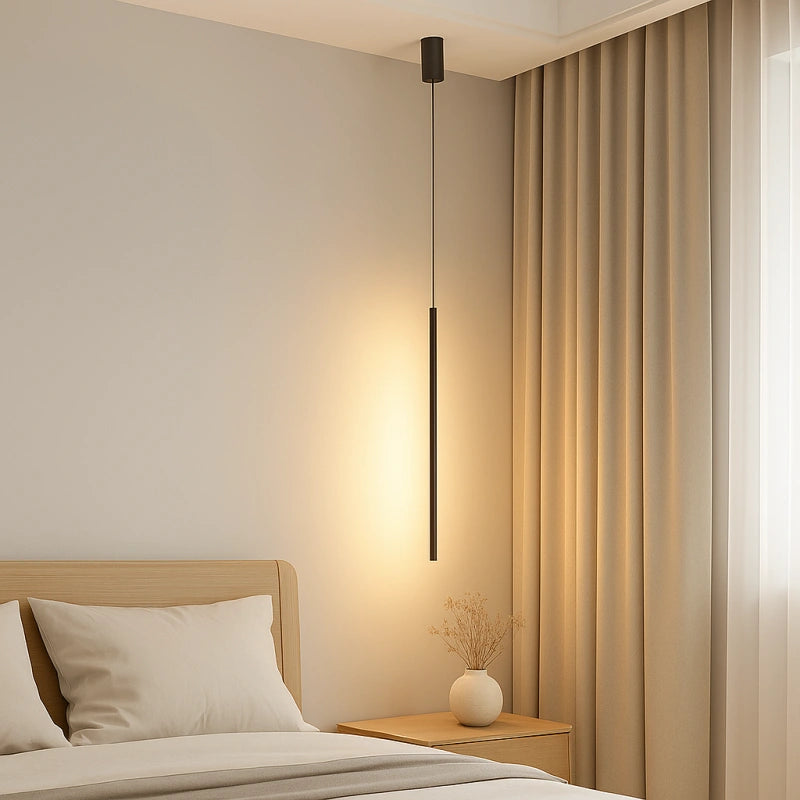 Lámpara Colgante LED Lineal Negra Moderna para Cabecero