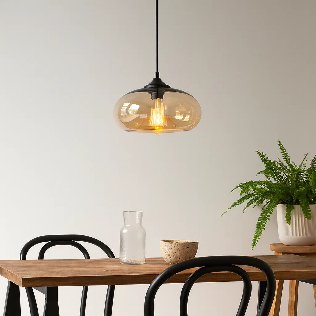 Lámpara Colgante Moderna Ovalada de Vidrio para Comedor