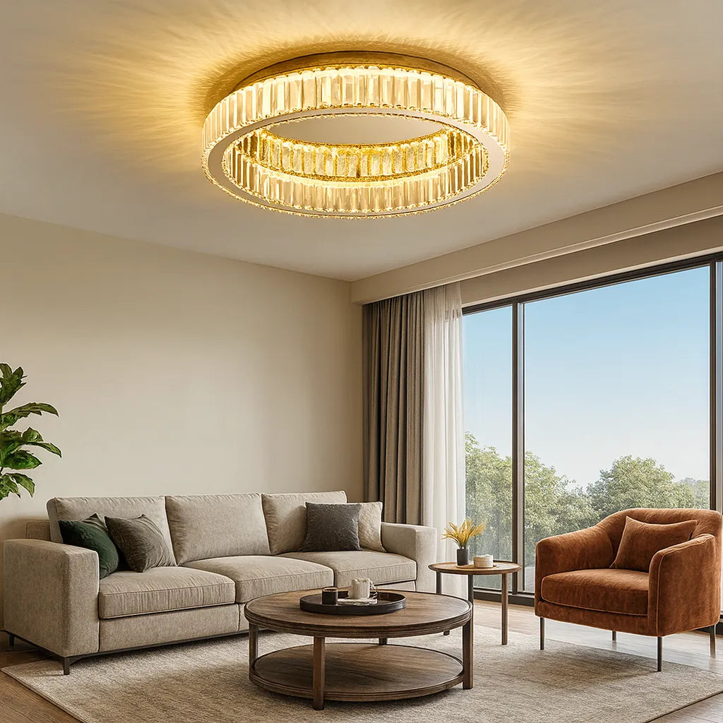 Lámpara de Techo LED Moderna de Cristal con Diseño de Anillo para Salón