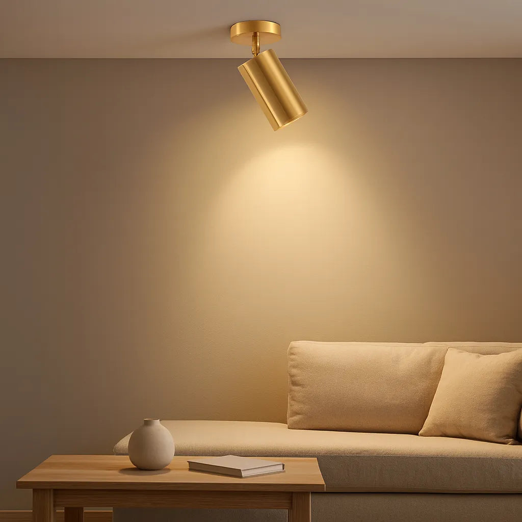 Foco Techo Dorado Moderno Cilíndrico 360 Grados Ajustable
