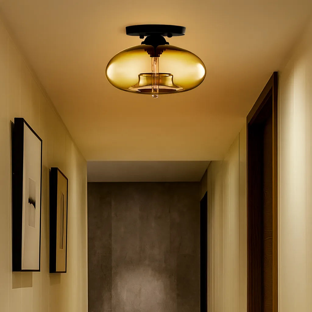 Lampara de Techo de Vidrio Ovalada Moderna para Pasillo, Ø 28 cm