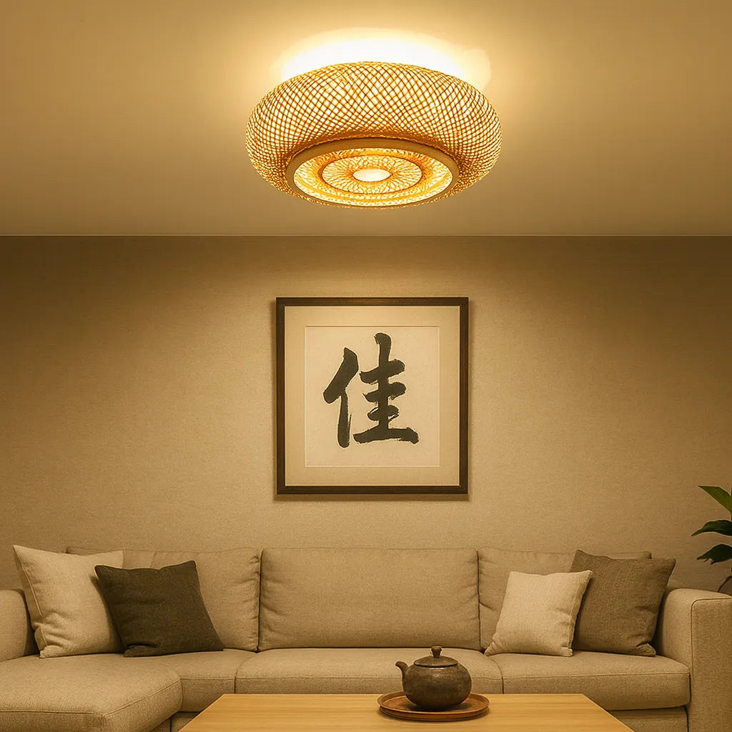 Lámpara de Techo de Bambú Tejido Estilo Japonés Redonda