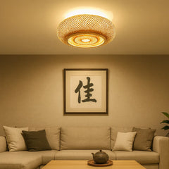 Lámpara de Techo de Bambú Tejido Estilo Japonés Redonda