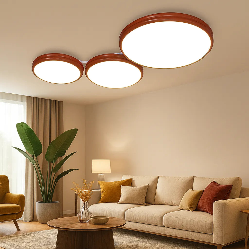 Plafón LED Moderno de Doble Capa y Tres Círculos para Techo de Salón