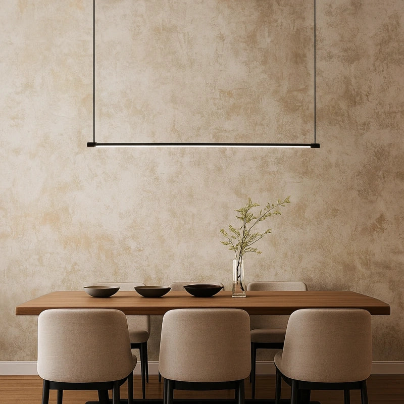 Lámpara Lineal Colgante LED Negra Regulable de Estilo Minimalista para Comedor