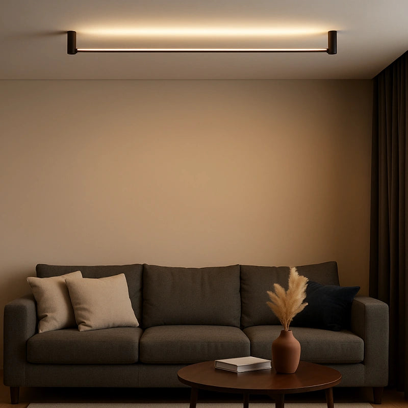 Lámpara de techo lineal LED de metal negro de estilo moderno para salón