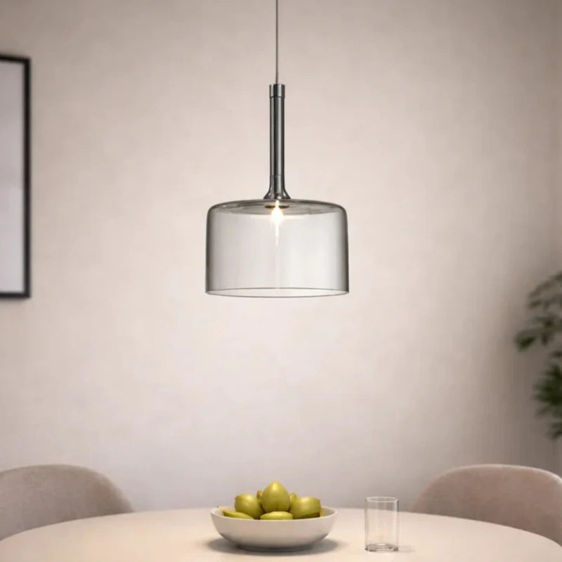 Lámpara colgante cilíndrica de vidrio moderna regulable en altura para comedor