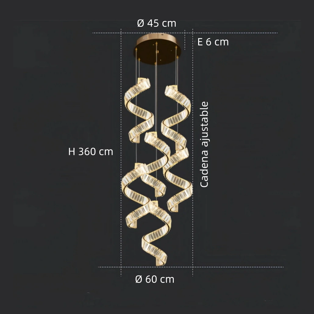Lámpara de escalera colgante LED regulable de cristal en espiral moderna