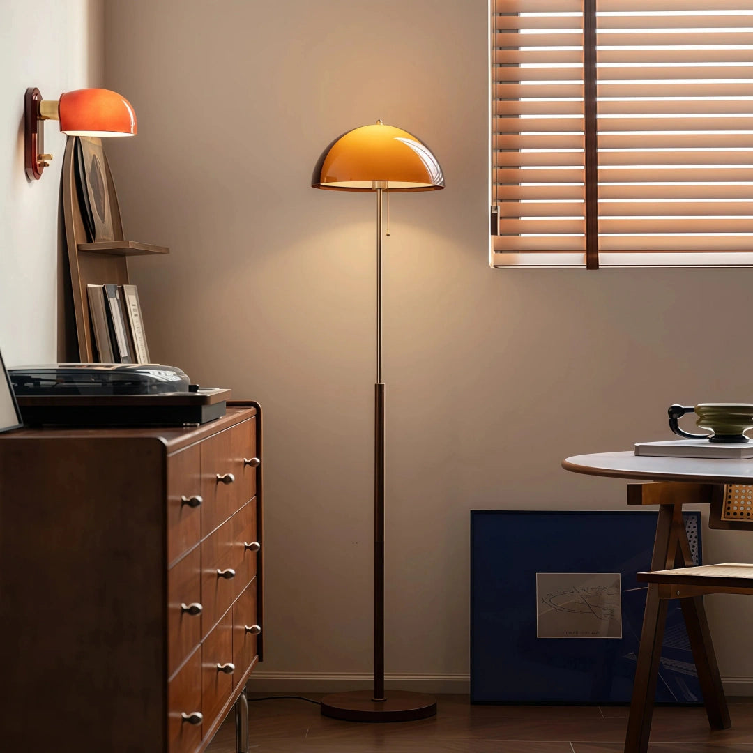 Lámpara de pie vintage con cadena y pantalla acrílica abovedada, 153 cm