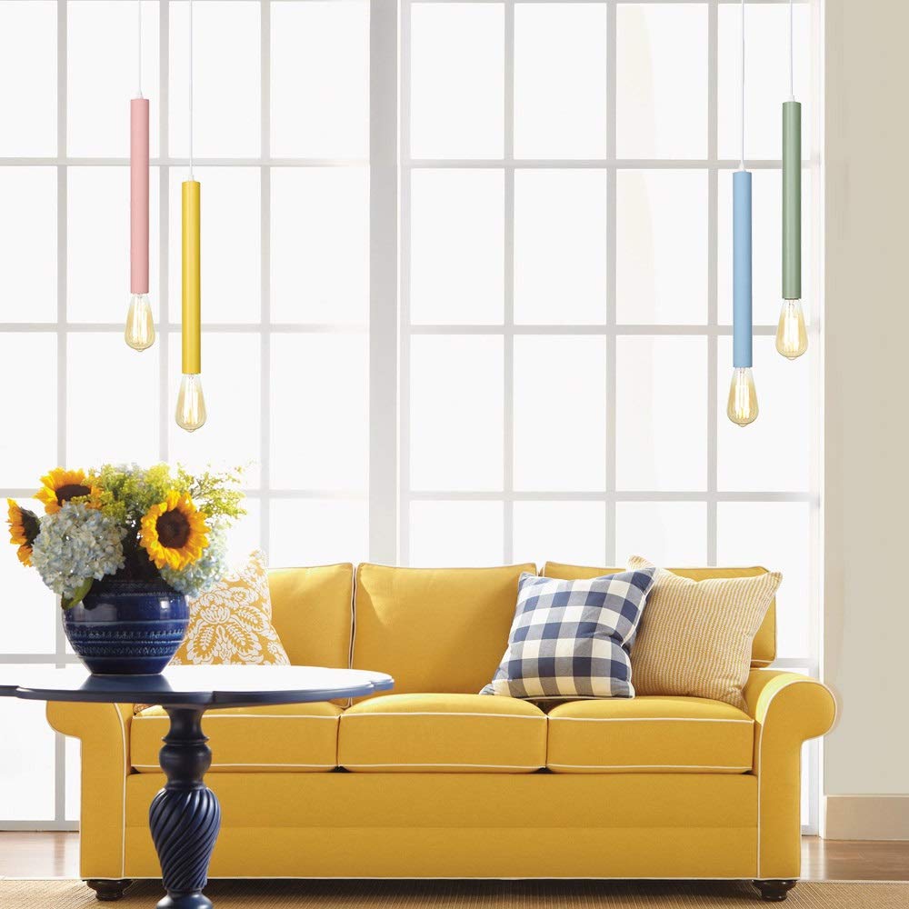 Lámpara colgante minimalista cilíndrica y esbelta de colores