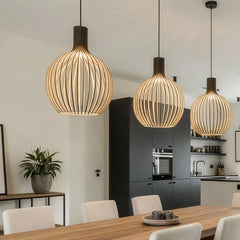 Lámpara colgante de madera estilo nórdico regulable en altura para comedor