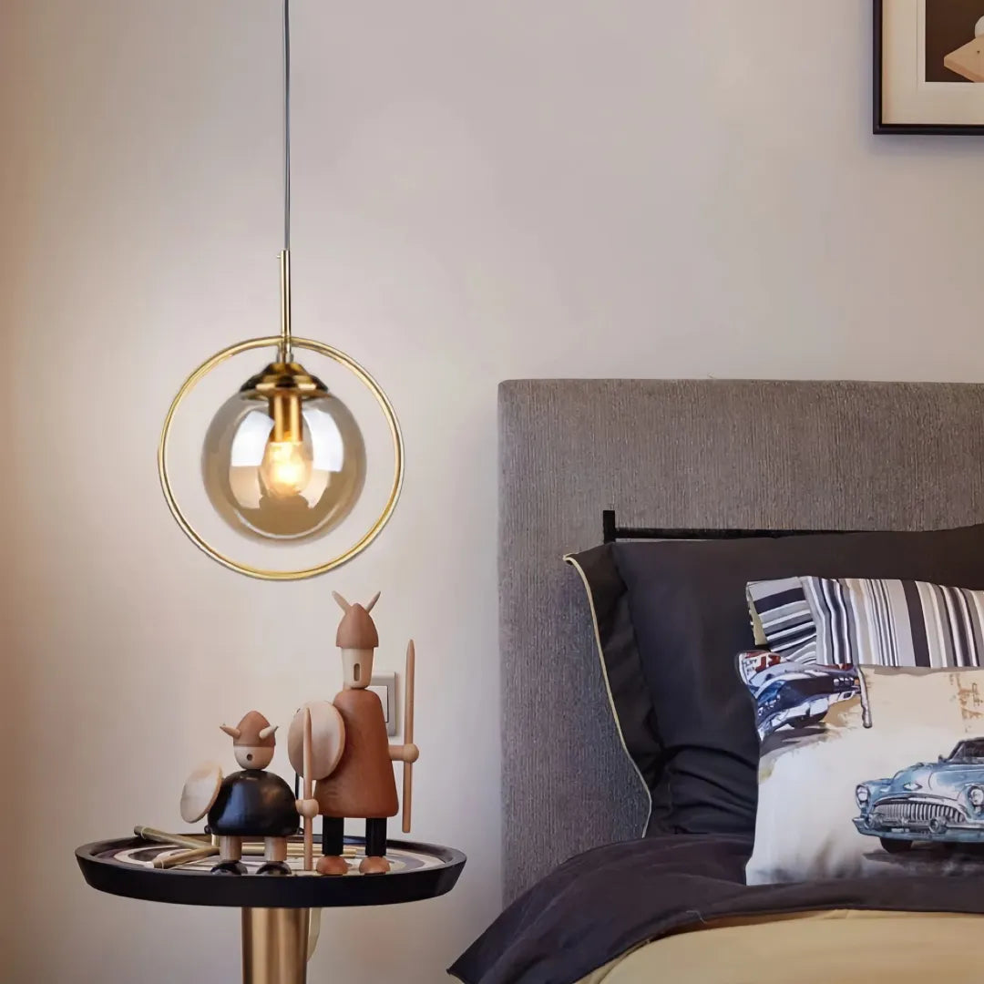 Lámpara colgante de globo de vidrio regulable para mesita de noche