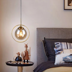 Lámpara Colgante LED Redonda de Vidrio con Luz Tricolor Regulable para Dormitorio