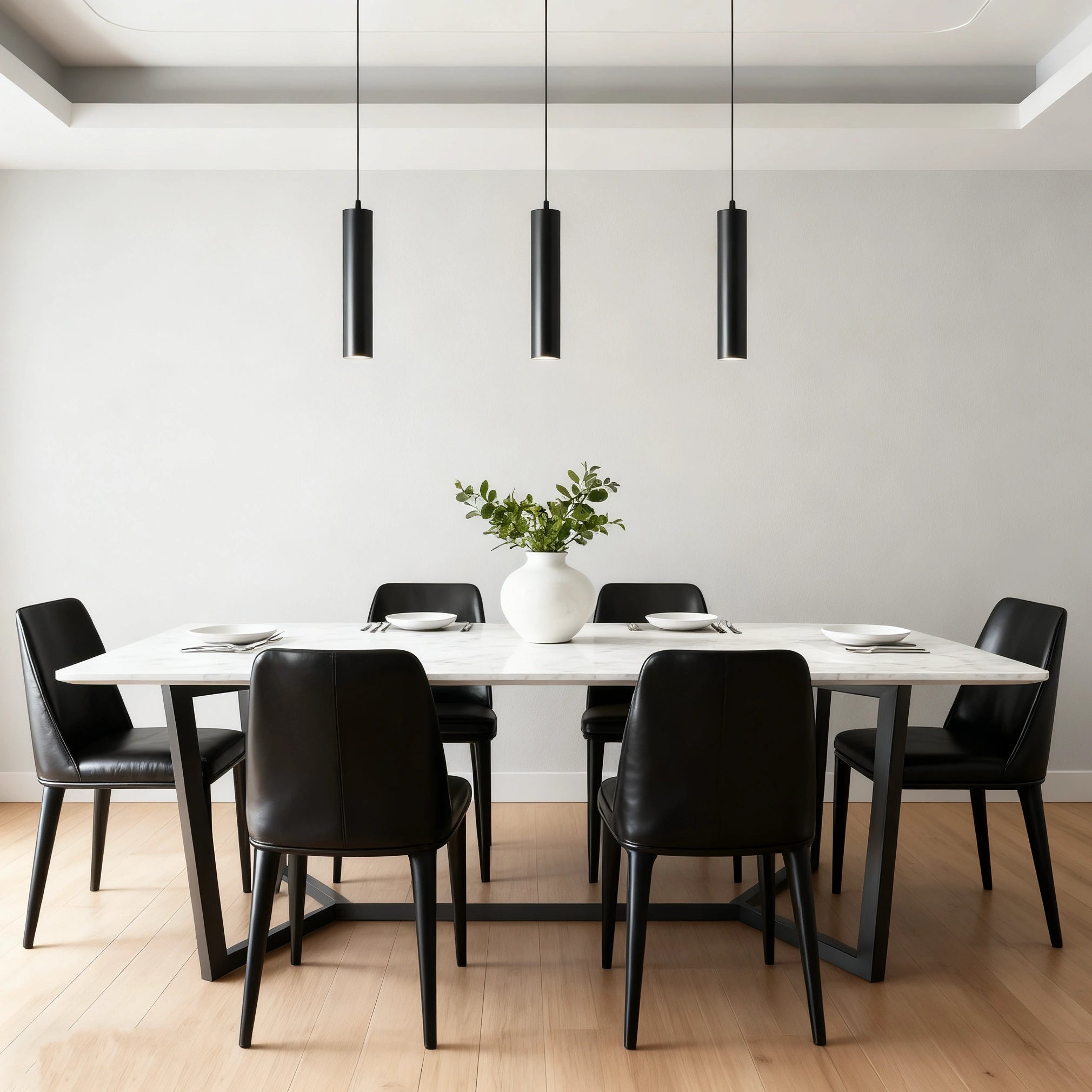 Lámpara Colgante Cilíndrica Moderna de Metal Negra para Comedor