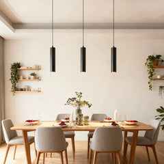Lámpara Colgante Cilíndrica Moderna de Metal Negra para Comedor
