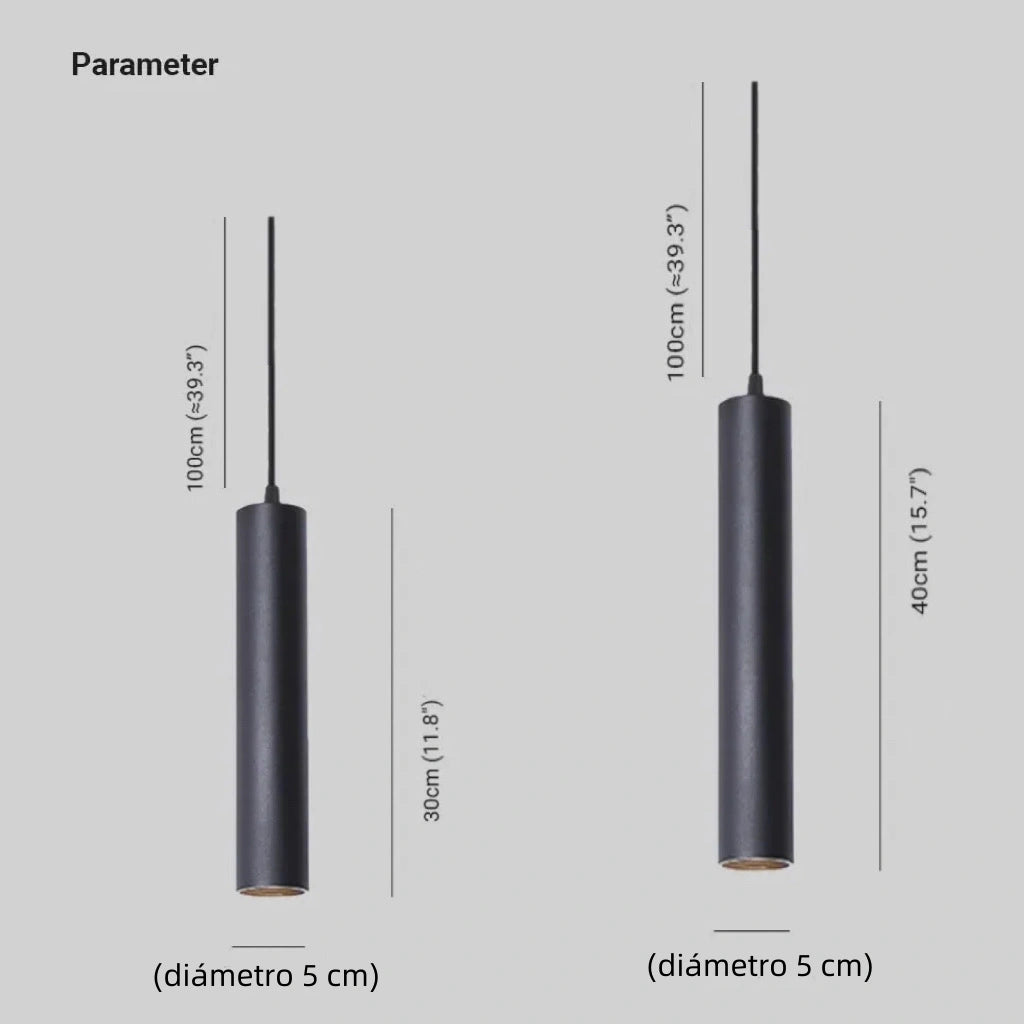 Lámpara Colgante Cilíndrica Moderna de Metal Negra para Comedor
