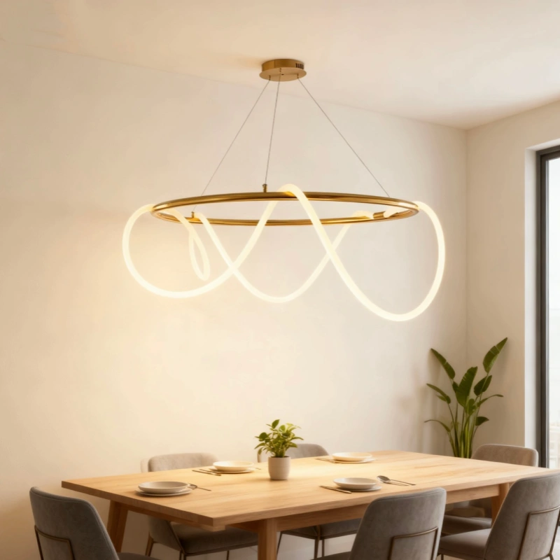 Lámpara Colgante LED con Diseño de Aro Creativo Minimalista para Comedor