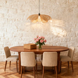 Lámpara colgante de mimbre Wabi-Sabi LED en forma de flor para comedor