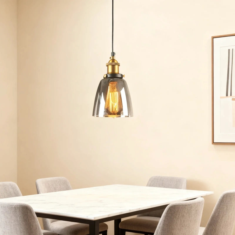 Lámpara colgante vintage de vidrio regulable en altura para comedor