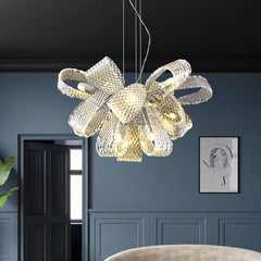 Lampara colgante flor de vidrio moderna con LED regulable en altura para salon