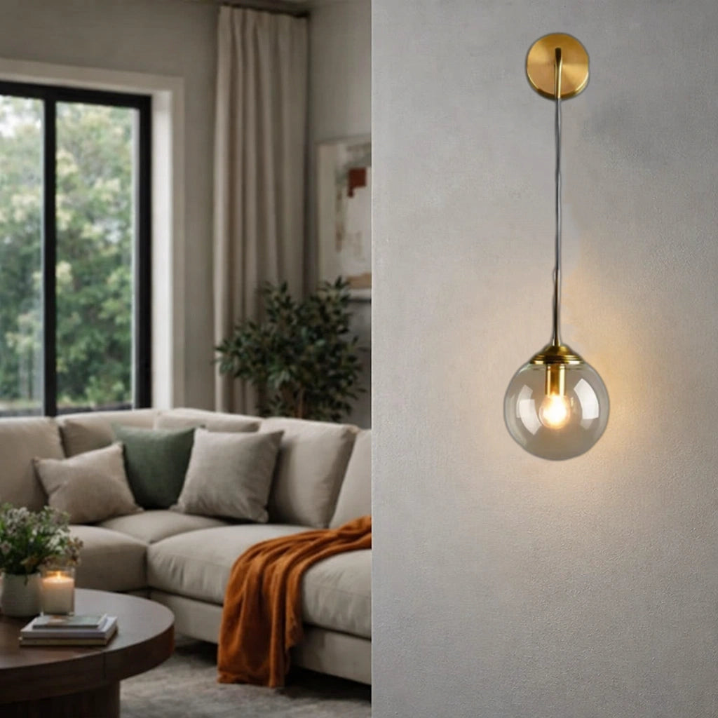Aplique de Pared Bola de Vidrio Industrial Dorado para Salón