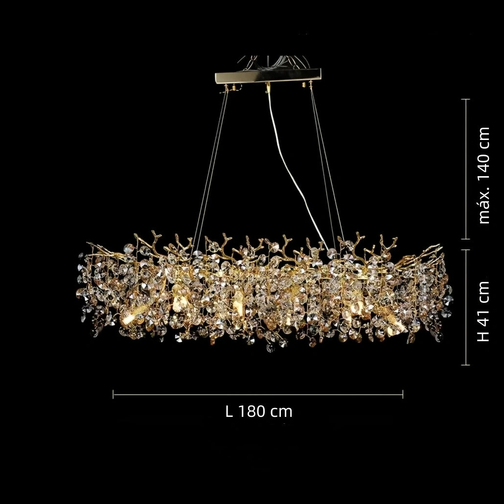 Lámpara colgante de cristal dorada LED tipo rama de lujo para comedor