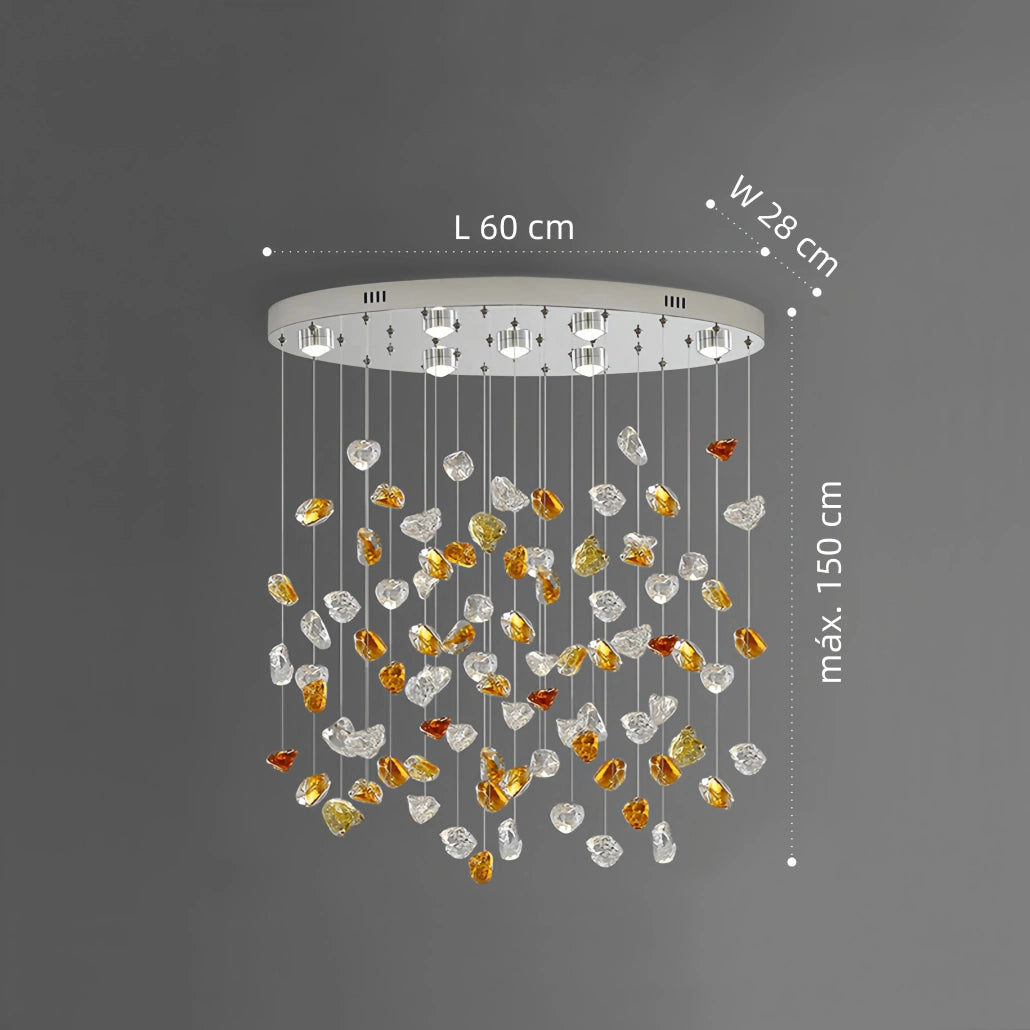 Lámpara colgante de cristal moderna ovalada multicolor con LED para salón
