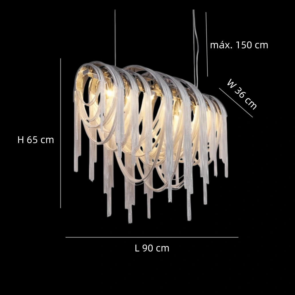 Lámpara colgante de flecos LED elegante de aluminio plateado para comedor