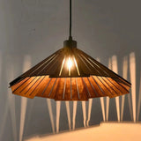Lámpara colgante de madera Wabi-Sabi LED regulable en altura para comedor
