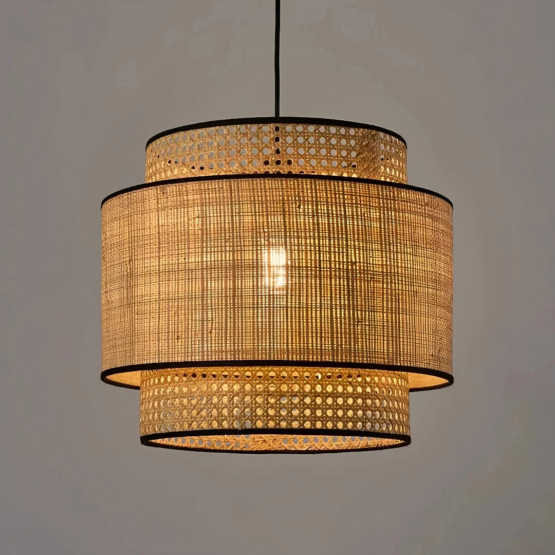 Lámpara colgante de bambú estilo Wabi-Sabi LED para comedor