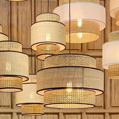 Lámpara colgante de bambú estilo Wabi-Sabi LED para comedor