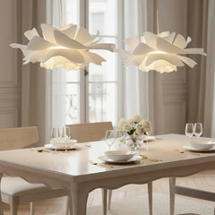 Lámpara colgante flor nórdica blanca LED regulable en altura para comedor