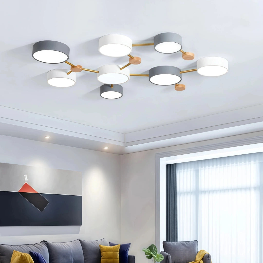 Lámpara de techo diseño nórdico LED geométrica estilo galaxia para salón Morandi