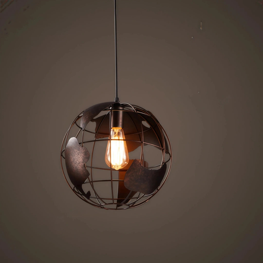 Lámpara colgante industrial de hierro tipo globo terráqueo para comedor
