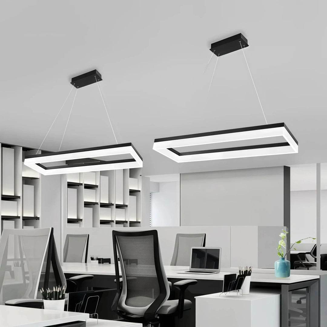 Lámpara colgante rectangular moderna negra LED regulable en altura para oficina