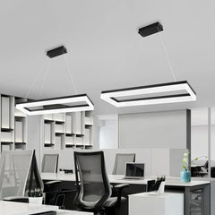 Lámpara colgante rectangular moderna negra LED regulable en altura para oficina