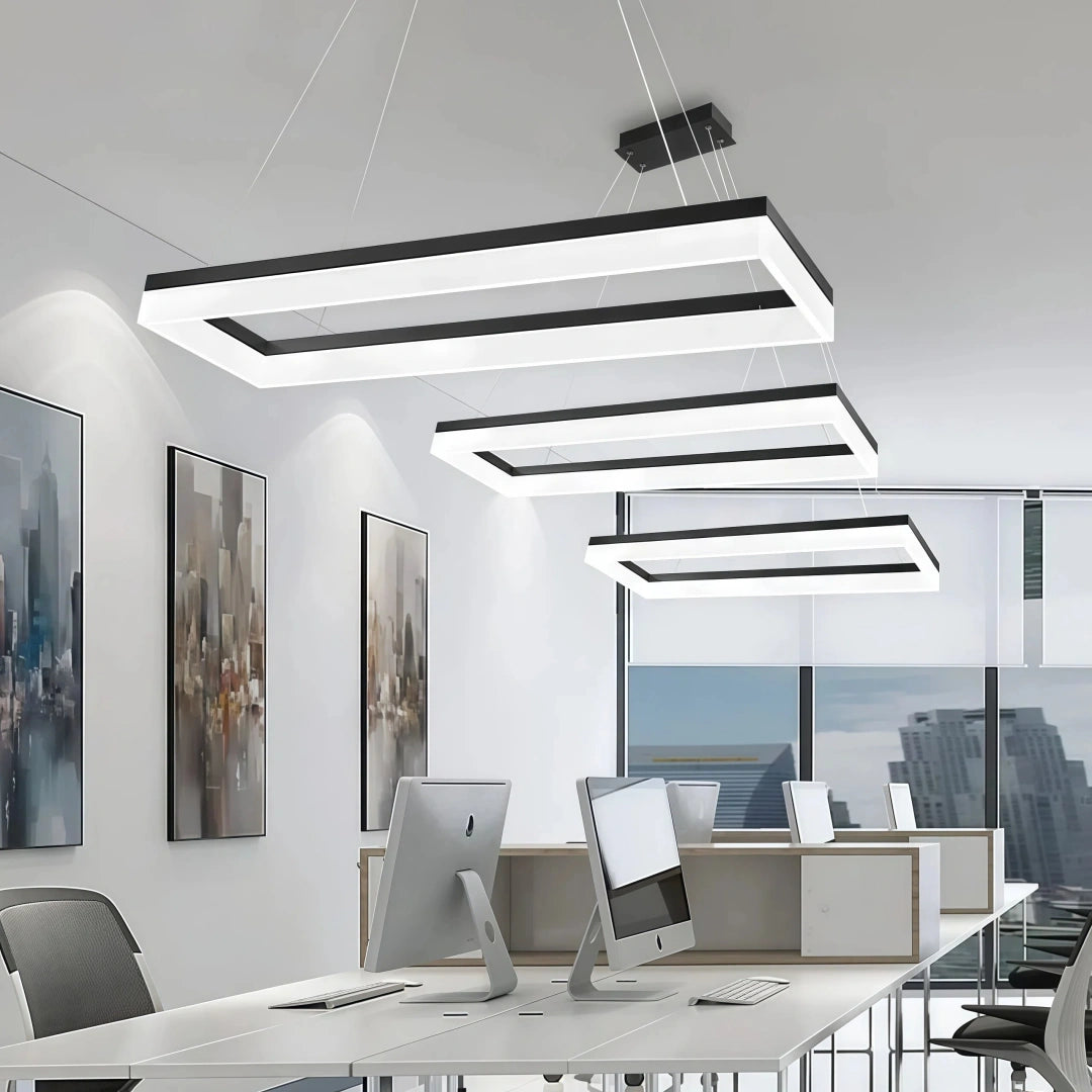 Lámpara colgante rectangular moderna negra LED regulable en altura para oficina