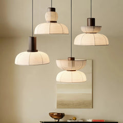 Lámpara colgante de tela blanca LED Wabi Sabi para comedor