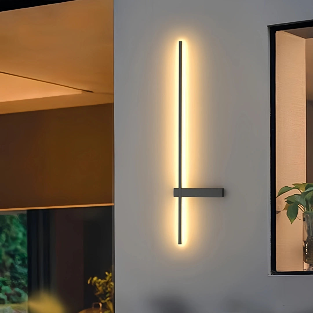 Aplique solar de pared exterior lineal negro de diseño moderno