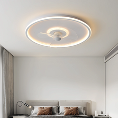 Ventilador de techo redondo con luz LED moderno función verano invierno dormitorio