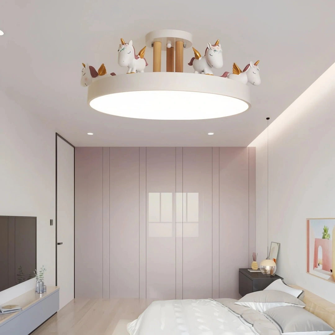 Lámpara de techo Unicornio macaron con LED regulable para dormitorio